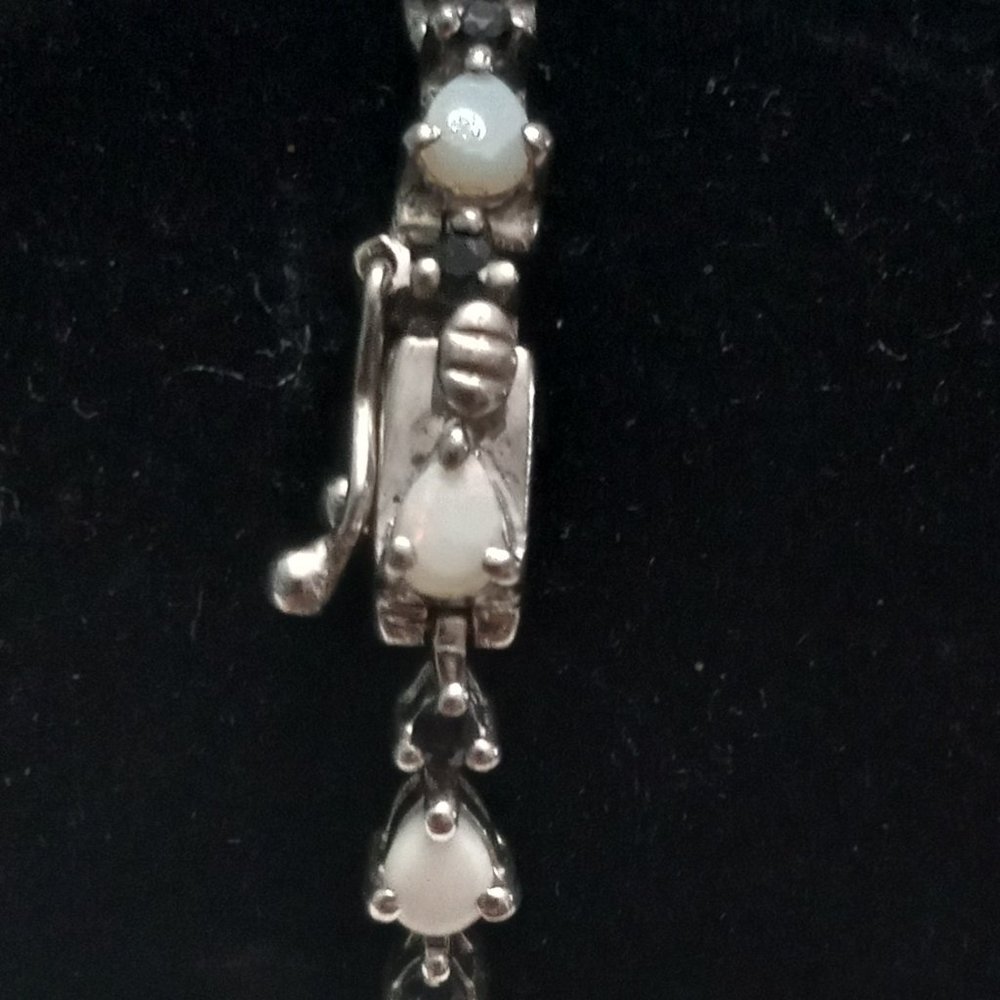Sterling Silver Bracelet with Opals and Blue Rhinestones - Picture 12 of 14